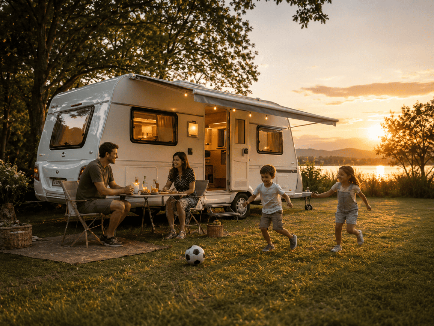 Wohnwagen im Familienurlaub